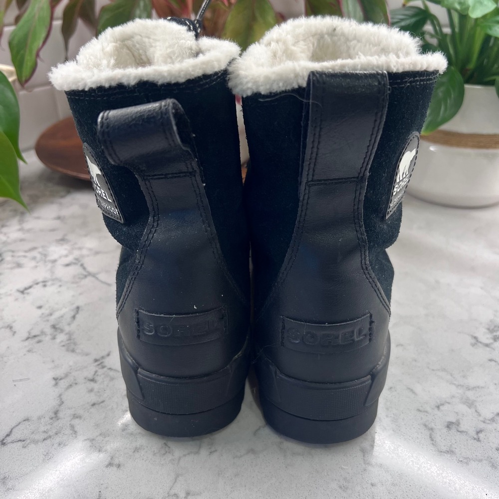 Sorel Explorer II Joan Waterproof Winter Boots Black Suede Faux Fur Womens 10 - Picture 5 of 9
